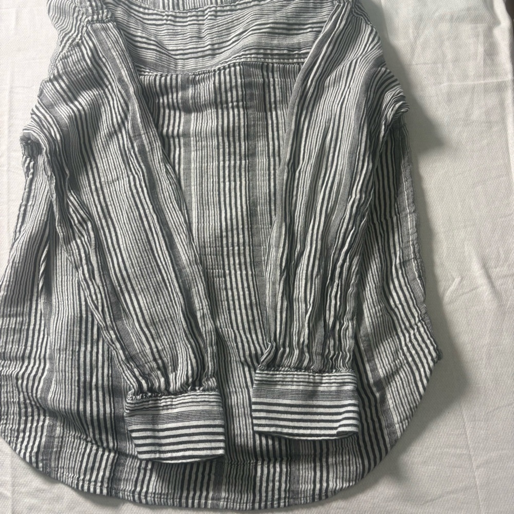 Lucky Brand Striped Popover Blouse Medium Boho Coastal Cotton Top - Picture 7 of 9